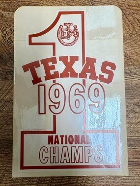 Vintage 1969 Texas Longhorns National Champions Decal Sticker - Collegiate Promo